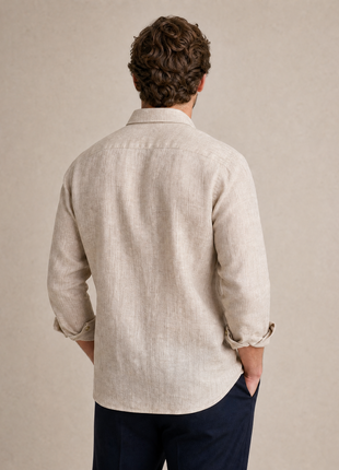 Mens Tan Modern Fit Spread Collar 100% Linen Dress Shirt