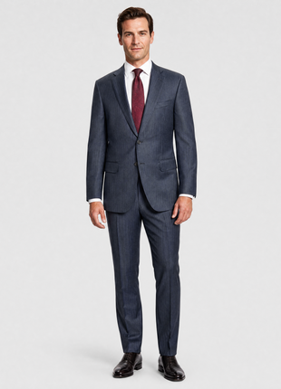 Isaia Mens Charcoal Herringbone Notch Lapel Slim Fit 2-Button Wool Suit - 44L