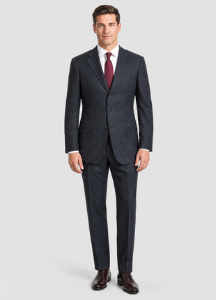 Sartoria Partenopea Mens Charcoal Textured Notch Lapel Classic Fit 3-button Wool Suit - 44R