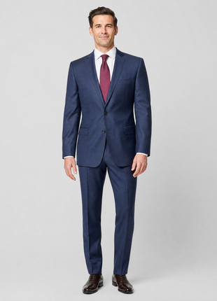 Versace Collection Mens Solid Navy Notch Lapel Classic Fit 2-Button Wool Silk Suit - 40R