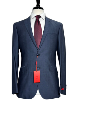 Bartorelli Napoli Mens Blue Subtle Stripe Notch Lapel Classic Fit 2-Button Wool Suit  - 38R