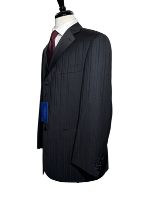 Sancanali Men's Black Shadow Stripe Satin Notch Lapel Classic Fit 3-Button Wool Tuxedo - 42R