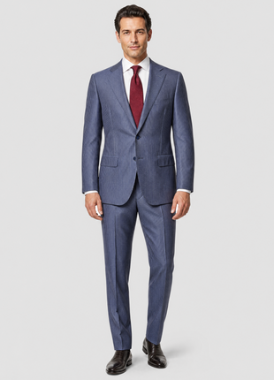 Corneliani Mens Blue Pinstripe Fully-Canvassed Notch Lapels Slim Fit 2 Button Wool Suit - 42L
