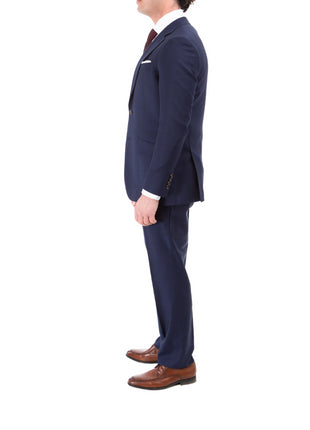 Sartoria Mazara Mens Navy Blue Slim Fit Wool Silk 2 Piece Suit