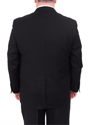 Men's Portly Fit Executive Cut Solid Black Two Button 2 Piece Wool Suit