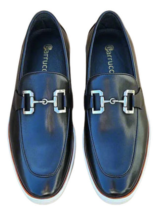 Men's Black Leather Horsebit Loafers with Sporty White Sole