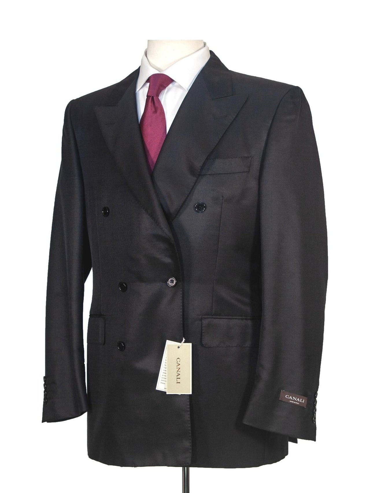 Canali Mens 40R Drop 6 Solid Black Classic Fit Wool Blend 2 Piece Suit With Silk Lining