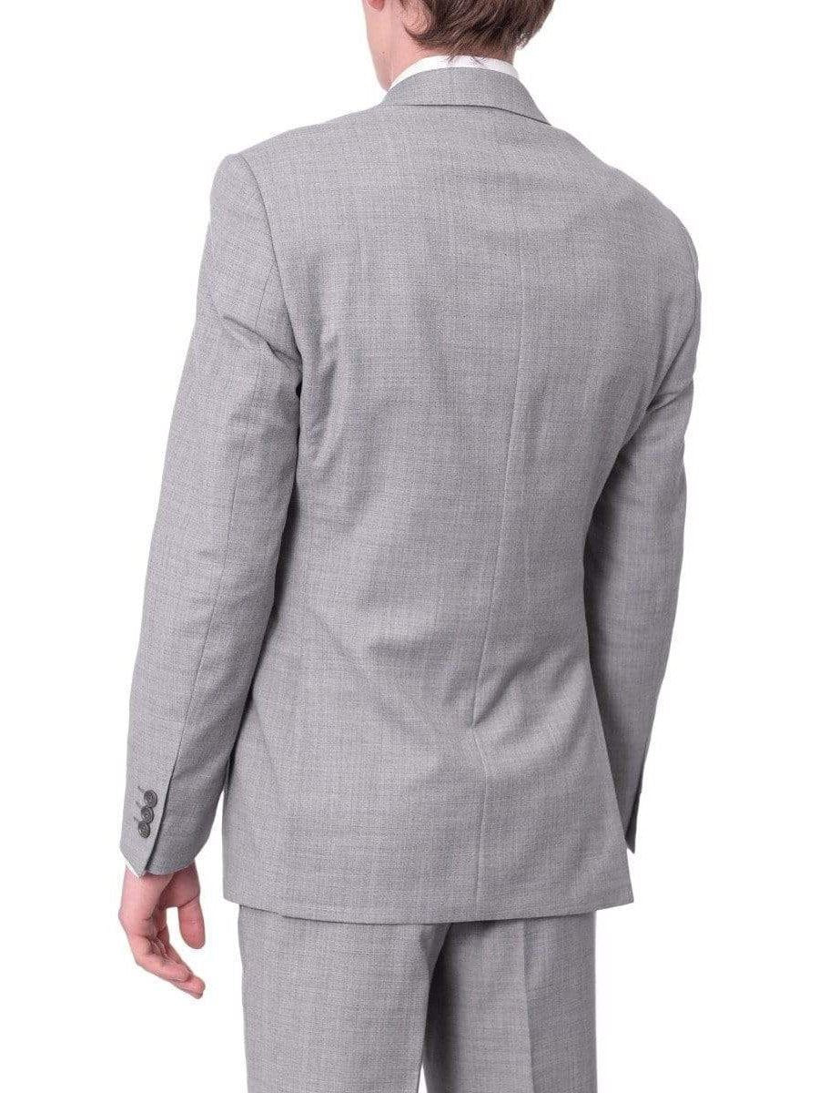 Mens Slim Fit Light Gray Two Button 100% Wool Suit