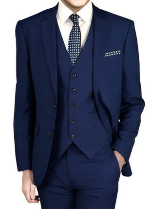 GF By Raphael Boys Solid Navy Blue Notch Lapels 3 Piece Suit