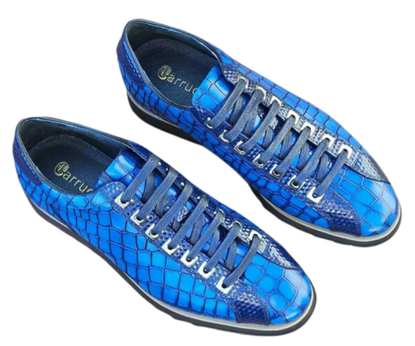Carrucci Mens Blue Crocodile-Embossed Leather Sneakers – The  display picture 2
