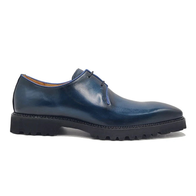 Carrucci Mens Navy Blue Lace-up Oxford Leather Dress Shoes With Lug Sole