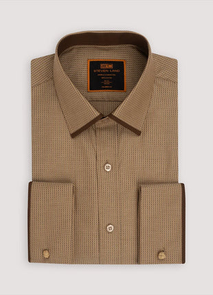 Steven Land Mens Brown 100% Cotton French Cuff Dress Shirt