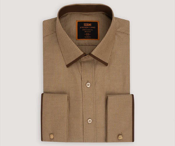 Steven Land Mens Brown 100% Cotton French Cuff Spread Collar Dress Shi – The Suit Depot Steven Land Mens Brown 100% Cotton French Cuff Spread Collar Dress Shi – The Suit Depot