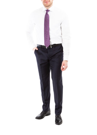Sartoria Mazara Mens Slim Fit Solid Navy Blue Wool Cashmere 2 Piece Suit