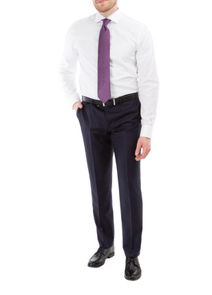 Sartoria Mazara Mens Navy Blue Striped Classic Fit Wool Silk 2 Piece Suit