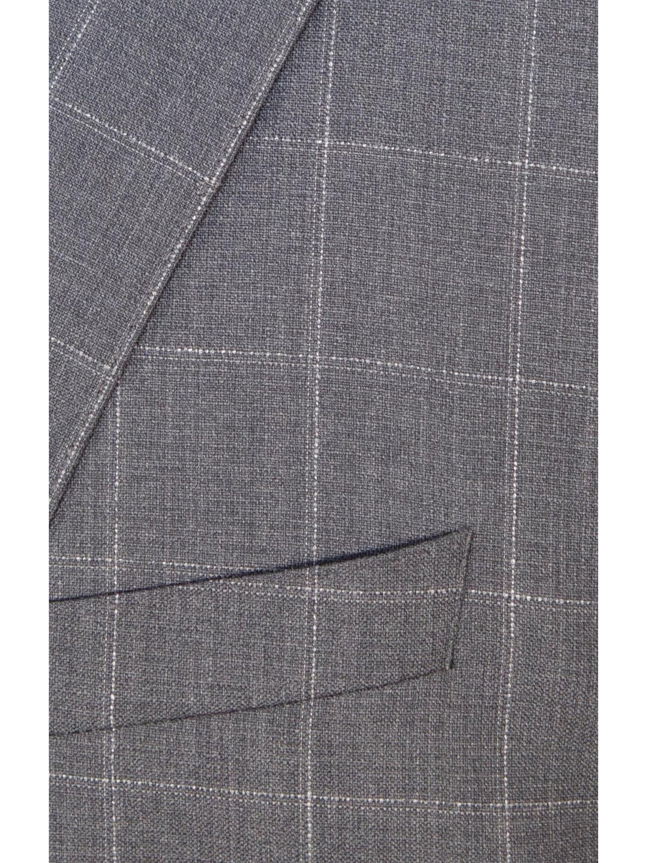 Hugo Boss Mens 42L Gray Windowpane 100% Wool Slim Fit 2 Piece Suit