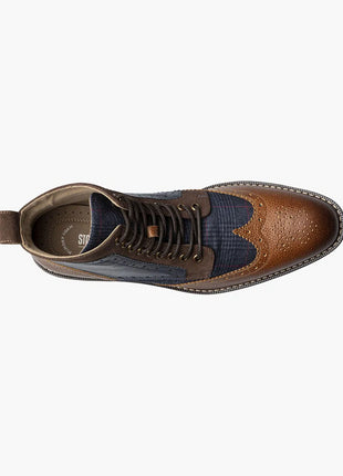Stacy Adams Mens Finnegan Navy & Cognac Wingtip Lace-up Leather Dress Boot