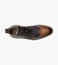 Thumbnail for Stacy Adams Mens Finnegan Navy & Cognac Wingtip Lace-up Leather Dress Boot