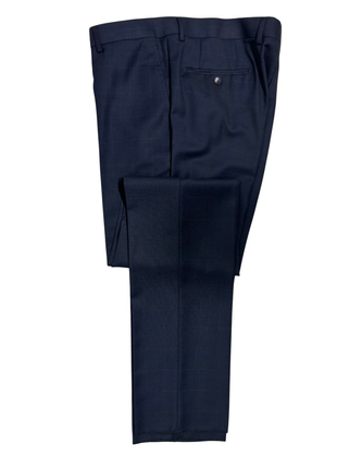 Napoli Slim Fit Navy Blue Plaid Windowpane Two Button Half Canvassed Wool Suit - The Suit Depot