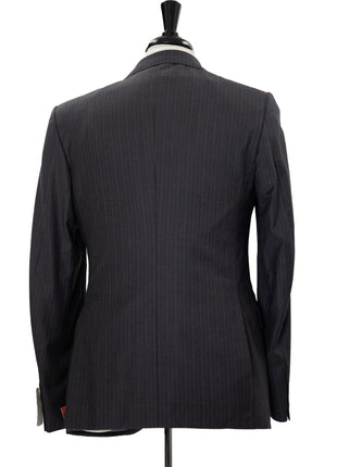 Isaia Mens Drop 8 Charcoal Pinstripe Wool Slim Fit 2-Button Suit - 38R