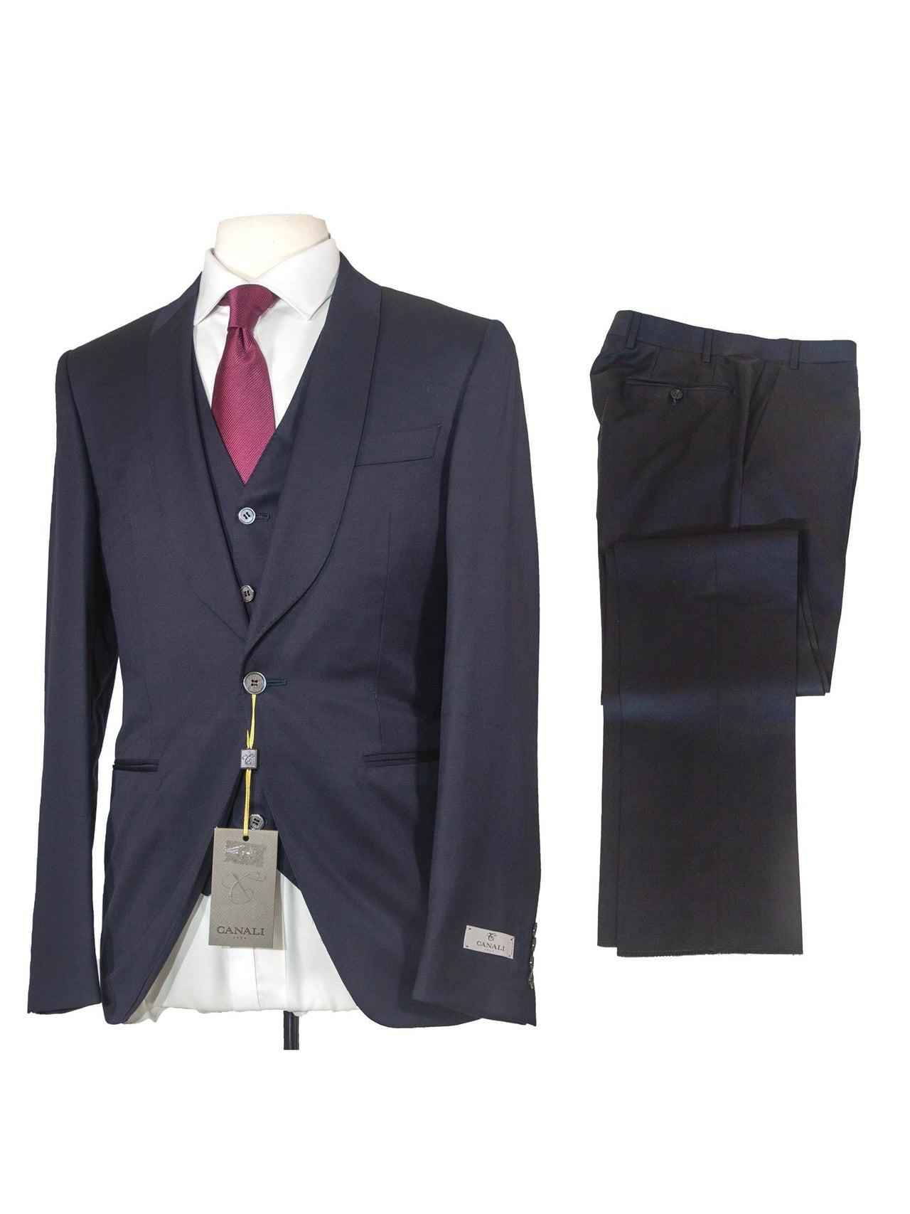 Canali Mens 38R Drop 8 Navy Blue 100% Wool Slim Fit 3 Piece Suit