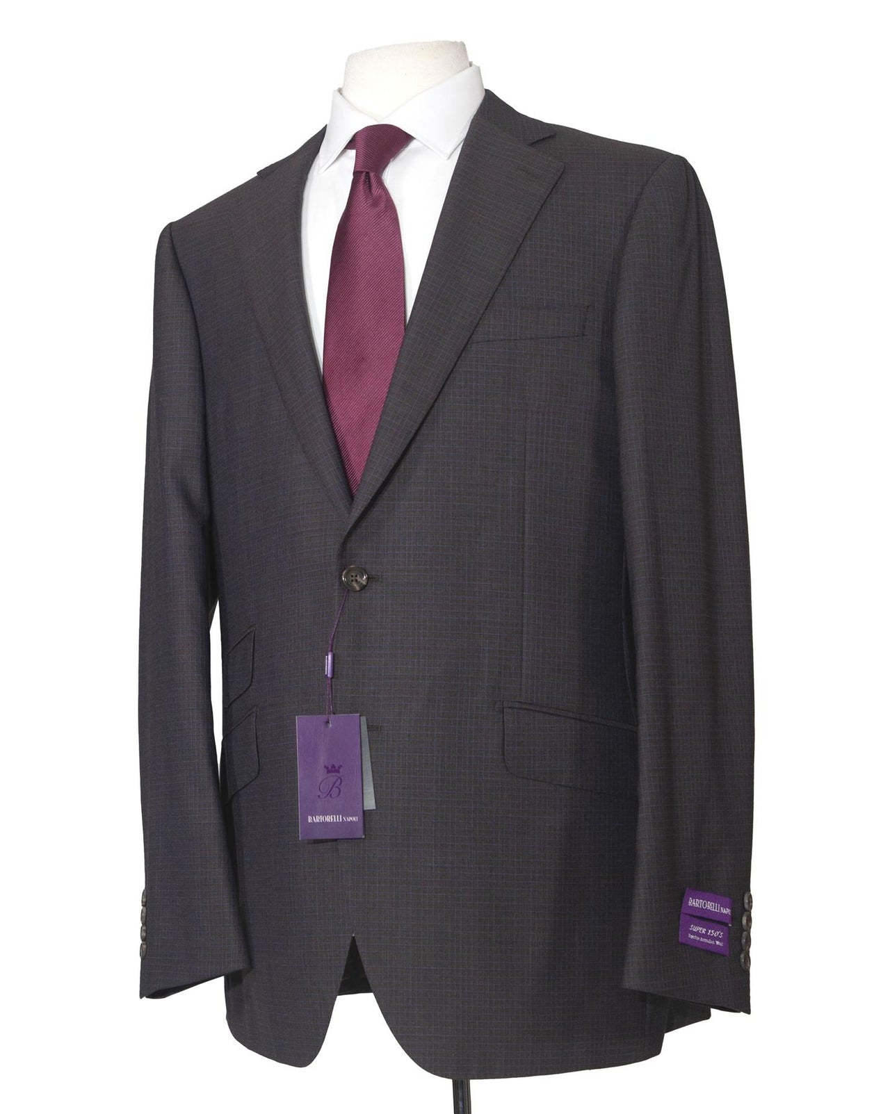 Napoli Mens 44L Brown Check Super 150s 100% Wool Slim Fit 2 Piece Suit