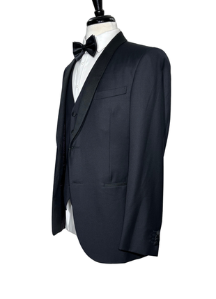 Corneliani Mens Black Textured Fully-Canvassed Shawl Lapel Classic Fit 3-Piece Wool Tuxedo - 40R