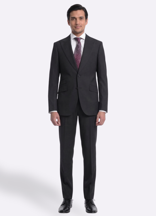 Mens Napoli Slim Fit Black Textured Check Half Canvassed 2 Button Reda Wool Suit - The Suit Depot