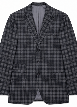 Ralph Lauren Purple Label Mens Gray & Black Glen Plaid Notch Lapel Slim Fit 3-Button Wool Suit - 38L