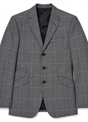 Ralph Lauren Purple Label Gray Glen Plaid Notch Lapel Slim Fit 3-Button Wool Cashmere Suit - 38L
