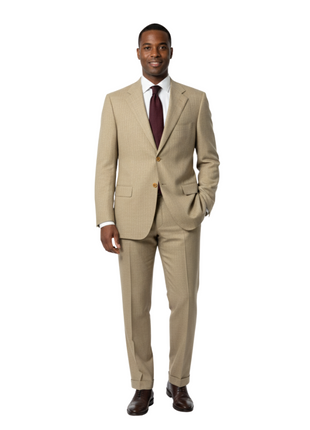 Sartoria Partenopea Mens Tan Pinstripe Half-Canvassed Notch Lapel Classic Fit 3-button Wool Suit - 44R