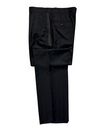 Sancanali Men's Black Shadow Stripe Satin Notch Lapel Classic Fit 3-Button Wool Tuxedo - 42R