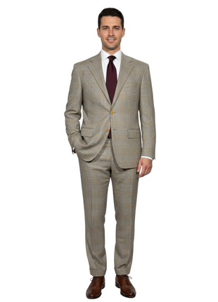 Sartoria Partenopea Mens Tan Glen Plaid Notch Lapel Classic Fit 3-Button Wool Suit - 42L