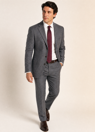 Brunello Cucinelli Gray Stripe Notch Lapel Slim Fit 3-Button Wool Linen Silk Suit - 40L