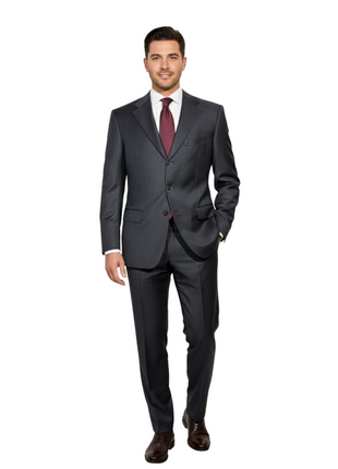Sartoria Partenopea Mens Charcoal Weave Half-Canvassed Notch Lapel Classic Fit 3-button Wool Suit - 42R