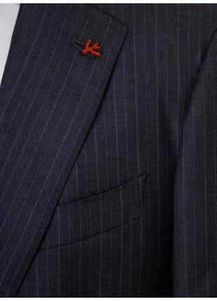 Isaia Mens Drop 8 Charcoal Pinstripe Wool Slim Fit 2-Button Suit - 38R