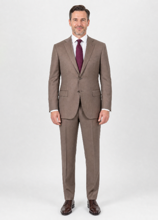 Ermenegildo Zegna Trofeo Mens Brown Herringbone Notch Lapel Classic Fit 2-Button Wool Suit - 46R