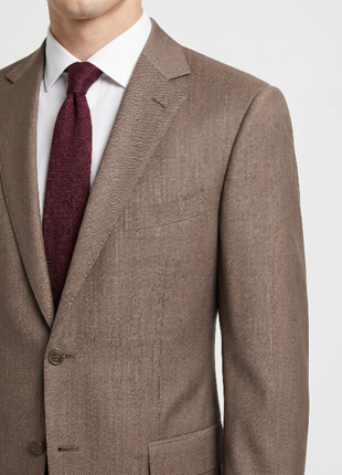 Ermenegildo Zegna Trofeo Mens Brown Herringbone Notch Lapel Classic Fit 2-Button Wool Suit - 46R
