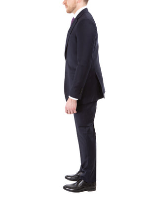 Sartoria Mazara Mens Slim Fit Solid Navy Blue Wool Cashmere 2 Piece Suit