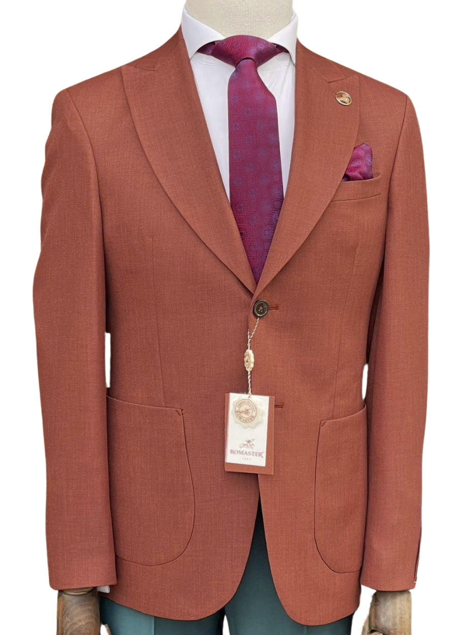 Romaster Mens Rust Slim Fit Stretch Wool Blend Blazer Sportcoat