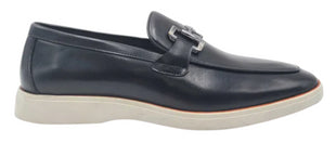 Men's Black Leather Horsebit Loafers with Sporty White Sole