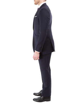 Sartoria Mazara Mens Navy Blue Striped Classic Fit Wool Silk 2 Piece Suit