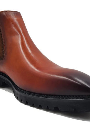 Carrucci Mens Cognac Brown Slip On Chelsea Leather Dress Boots