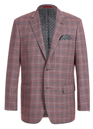 Raphael Mens Burgundy Plaid Classic Fit 2 Button Stretch Blazer Sportcoat