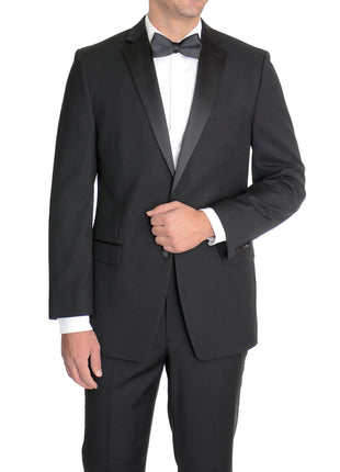 Mens Regular Fit Solid Black Two Button Tuxedo