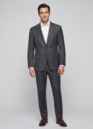 Brunello Cucinelli Mens Charcoal Textured Fully-Canvassed Notch Lapel Classic Fit 3-Button Wool Suit with Ticket Pocket  - 46L