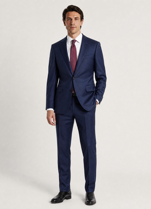 Napoli Solid Navy Notch Lapel Classic Fit 2-Button Wool Cashmere Suit - 40R