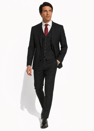 Salvatore EXTE Solid Black Notch Lapel Modern Fit 3-Piece High-Twist Suit