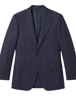 Atica Navy & Orange Pinstripe Slim Fit Peak Lapel Half-Canvassed 2 Button Wool Suit