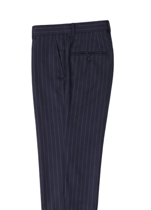 Atica Navy & Orange Pinstripe Slim Fit Peak Lapel Half-Canvassed 2 Button Wool Suit